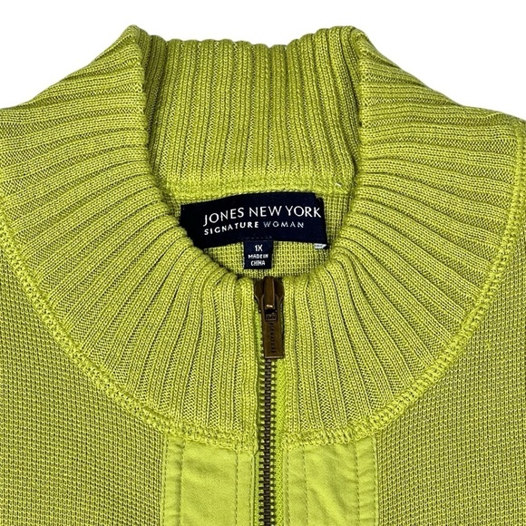 Jones New York Signature Woman Lime Green Front Zipper Cardigan Sweater Size 1X - Picture 6 of 16